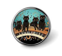 Cute Enamel Lapel Pin Four Black Cats Lying on The Piano Keyboard Round Badges Craft Supplies Durable Fashionable Brooch Pins for Men Women Costume Accessory