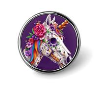 Cute Enamel Lapel Pin Magic Horse Skull Pattern Round Badges Craft Supplies Durable Fashionable Brooch Pins for Men Women Costume Accessory