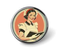 Cute Enamel Lapel Pin Maid Holding A Book Round Badges Craft Supplies Durable Fashionable Brooch Pins for Men Women Costume Accessory