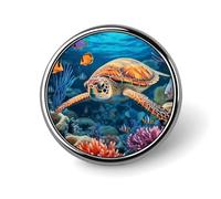 Cute Enamel Lapel Pin Sea Turtle Tropical Fish Starfish Round Badges Craft Supplies Durable Fashionable Brooch Pins for Men Women Costume Accessory