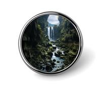 Cute Enamel Lapel Pin Waterfall Cliff Round Badges Craft Supplies Durable Fashionable Brooch Pins for Men Women Costume Accessory