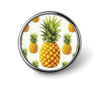 Cute Enamel Lapel Pin Yellow Pineapple on White Background Illustration Round Badges Craft Supplies Durable Fashionable Brooch Pins for Men Women Costume Accessory