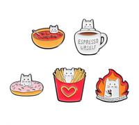 Cute Enamel Pins Set - 5 or 6-Piece Cartoon Fruit, Avocado, Cat, Donut Lapel Brooches for Backpacks, Jackets, Hats - Premium Alloy Badges with Gift Box (Cat design)