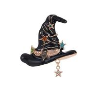 Cute Enamel Witch Hat Brooch Zinc Alloy Crystal Stars Pins for Women Halloween Jewellery Gifts Charms Bags Suits Jackets Accessories (Black)