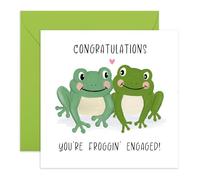 Cute Engagement Congratulation Card - 'Frog Engaged' -Gift for Bestie, Best Friend, Girlfriend, Bruv, Mate, Bro, Sis, Sister - Wish You The Best - Comes with Fun Stickers