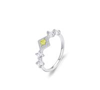 Cute Engagement Ring, Silver Eternity Ring with Peridot and Created Diamond 18K White Gold Size H 1/2