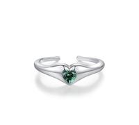 Cute Engagement Ring, Thin Wedding Band Open Design with Solitaire Heart Lab Emerald 14K White Gold Size P 1/2
