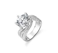 Cute Engagement Ring, Wedding Anniversary Rings 6 Prongs Luxurious Round with 5ct Moissanite Silver Platinum 950 Size K 1/2