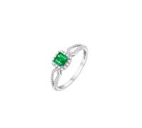 Cute Engagement Ring, Wedding Rings 14K White Gold with 0.4Ct Square Shape Emerald and 0.2Ct Diamond Size J 1/2
