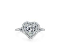 Cute Engagement Ring, Women's Anniversary Rings Luxury Heart with Moissanite Silver Platinum Size S 1/2