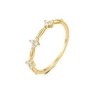 Cute Engagement Ring, Yellow Gold Engagement Rings for Women 9K Flower Inlaid Stones with Round Moissanite Size Q 1/2