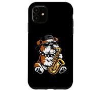 Cute English Bulldog Dog Playing Saxophone Musician Music Case for iPhone 11