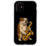 Cute English Bulldog Dog Playing Saxophone Musician Music Case for iPhone 11