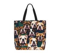 Cute English Bulldog Print Fashion With Zip Shoulder Bag Casual Handbag Shopper Bag For Work Travel