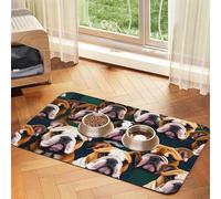 Cute English Bulldog Print Pet Food Mat Absorbent Non Slip PU Leather Feeding Mat for Dogs Cats Rubber Bottom