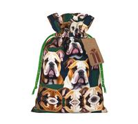 Cute English Bulldog Print Reusable Gift Bags,Drawstring Gift Bags For Jewelry And Gifts,For Festive Occasions