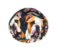 Cute English Bulldog Print Reusable Shower Hat for Women, Waterproof Double Layer Bath Hat, Quick Dry Bath Hair Cap