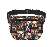 cute english bulldog Print Square Double Layer bag Waist Bag Trendy Pack Travel Bag with Adjustable Bel, Black, One Size