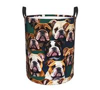 Cute English Bulldog Round Laundry Basket, Collapsible Tall Clothes Baskets, Washing Bag For Bathroom, Bedrooms