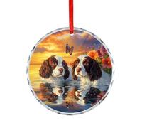 Cute English Springer Spaniel Dogs Hanging Christmas Ornaments Crystal Pendant Round Souvenir Xmas Tree Decor