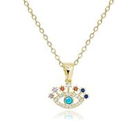 Cute Evil Eye Necklace Colorful Rainbow Rhinestone Third Eye Pendant Unique Necklace Pave Cubic Zirconia Turquoise Amethyst Sapphire Jewelry Ojo Turco Luck Amulet Gifts [EEN-US-G]