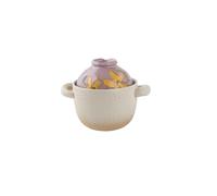 Cute, exquisite, heat-resistant and uncoated exquisite clay pot rice casserole-purple flowers-white pot