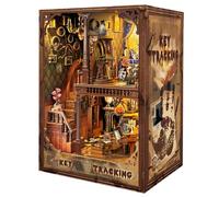 CUTE-Eyfud Book Nook Kit, Miniature House Kit with Sensor LED Light, 3D Wooden Dollhouse Book Nook for Adults-Key Tracking