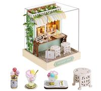 CUTE-Eyfud DIY Miniature Dollhouse Craft Kit, Wooden Doll House Set with Furniture, LED Lights, and Dust Cover - Creative Gift for Adults and Teens (DESSERT TIME)