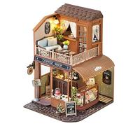 CUTE-Eyfud Dolls House Café - DIY Miniature House Kit with Music Box & LED Light, 1:24 Scale Wooden Tiny House Kit for Adults & Beginners, Includes Furniture, for Family & Friends
