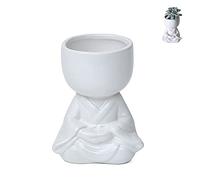 Cute Face Planter Pots - Small Ceramic Succulent Planters, Meditating Statue Decor for Living Room & Office, Unique Home Accessories, White