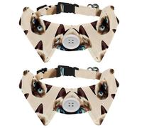 Cute Faces of Cats on a Beige Background Dog Collar Bowtie, Comfortable Adjustable Dog Bow Tie Collar for Small Boys and Girls Pets