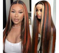 cute fairy 1B / Ginger and Blonde Skunk Stripes Wigs Straight Human Hair 13 x 4 Ginger Orange Blonde Highlighted Lace Front Human Hair Colourful Glueless Wig with Cab