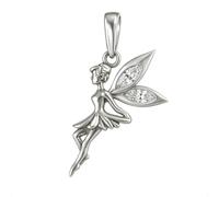 Cute Fairy Pixie Charm Bead for Pandora Moments Bracelet or Necklace Elegantly Plated in Fine Silver Decorated with White Crystal Wings Her Girls Women - Happy Birthday Gift Box