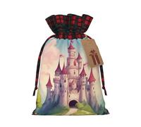 Cute Fairy Tale Castle03 Print Christmas Gift Bags With Drawstrings For Holiday Gift Bags, Christmas Goody Bags