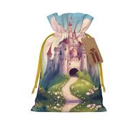 Cute Fairy Tale Castle03 Print Drawstring Gift Bags Packaging Party Candy Goodie Bag Xmas Presents Decor Holiday Giving