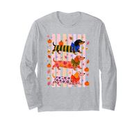 Cute Fall Dachshund Trio Dogs Pumpkins Bows Watercolor Long Sleeve T-Shirt
