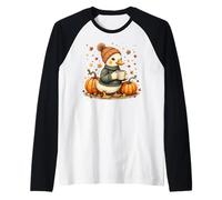 Cute Fall Duck Drinking Coffee Cozy Autumn Duck Thanksgiving Raglan Baseball Tee