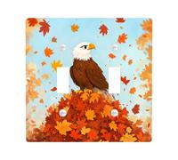 Cute Fall Eagle Bird Decorative Light Switch Cover Plate 2 Gang Double Toggle, Autumn Maple Leaf Electrical Faceplate for Kitchen Bathroom, Cartoon Switchcover Decor