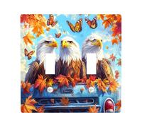 Cute Fall Eagle Bird Decorative Light Switch Cover Wall Plate 2 Gang Double Toggle, Autumn Truck Electrical Faceplate for Kitchen Bathroom, Maple Leaves Switchcover Decor