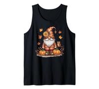 Cute Fall Gnome Pumpkins & Owl Autumn Leaves Thanksgiving Tank Top