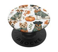 Cute Fall Puppies Dogs With Pumpkin Falling Leaves Autumn PopSockets Adhesive PopGrip