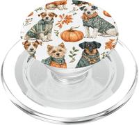 Cute Fall Puppies Dogs With Pumpkin Falling Leaves Autumn PopSockets PopGrip for MagSafe
