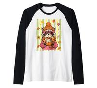 Cute Fall Raccoon Pumpkin Drink Retro Autumn Cozy Vibes Art Raglan Baseball Tee