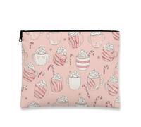 Cute Fanciful Makeup Bag, Candy Cane Hot Cocoa Cosmetic Travel Pouch for Women, Portable Canvas Zipper Organizer, Winter Holiday Toiletry Bag, Peach, 7x9 Inch, Candy Cane
