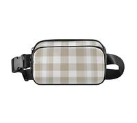 Cute Fanny Pack Waist Bag for Men Women Mini Crossbody Shoulder Bag with Adjustable Strap for Travel, Brown Taupe Buffalo Plaid Tartan Check Scotland Beige, 8" x 5.3" x 2.3", Retro, Brown Taupe