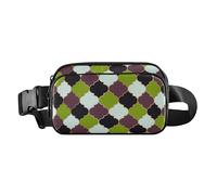 Cute Fanny Pack Waist Bag for Women Men Teens Large Capacity Chest Belt Bum Bag with Adjustable, Moroccan Buffalo Plaid Tartan Check Scotland Green Brown, 8" x 5.3" x 2.3", Retro, Moroccan Buffalo