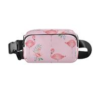Cute Fanny Pack Waist Bag Women Men Flamingos Hope Tropical Flowers Large Capacity Bum Bag Belt with Adjustable Strap for Shopping Sports Work, Flamingos hope tropical flowers, 8" x 5.3" x 2.3", Art