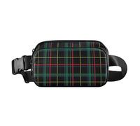 Cute Fanny Waist Pack for Men Women Small Crossbody Belt Bag with Adjustable Strap for Cycling, Buffalo Plaid Check Tartan Scotland Dark Green, 8" x 5.3" x 2.3", Retro, Buffalo Plaid Check Tartan