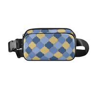Cute Fanny Waist Pack for Women Men Water Resistant Sling Chest Bag with Adjustable Strap for, Moroccan Buffalo Plaid Tartan Check Scotland Blue Yellow, 8" x 5.3" x 2.3", Retro, Moroccan Buffalo Plaid