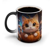 Cute Fantasy Thanksgving Cat Pumpkin Color Changing Mug 11 Oz Heat Changing Coffee Mugs Funny Magic Cup Heat Sensitive Ceramics Mug Novelty Coffee Cups Personalized Customized Gift Idea for Men & Wome